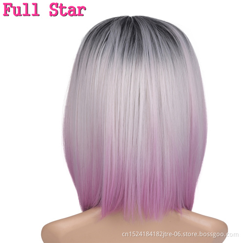 synthetic and human hair mix lace wig, synthetic bob wig silver